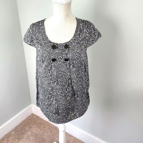 Loft Women's Capped Sleeve Cotton Scoop Neck With Button Detail Top Size Small - Picture 1 of 6